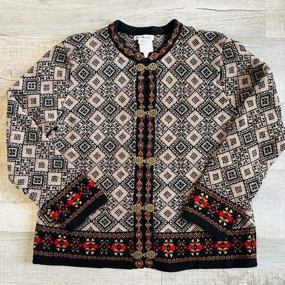 Susan Bristol 100% Wool Nordic Fair Isle Cardigan Sweater (size XL) - Picture 1 of 10